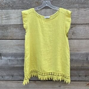 Terzo Millennio Top Womens L Linen Crochet Lace Short Flutter Sleeve Boho Beach